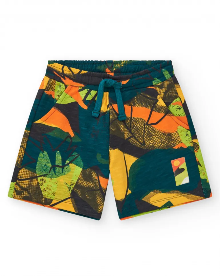 Bermudas pour garçon en vert avec taille élastique.