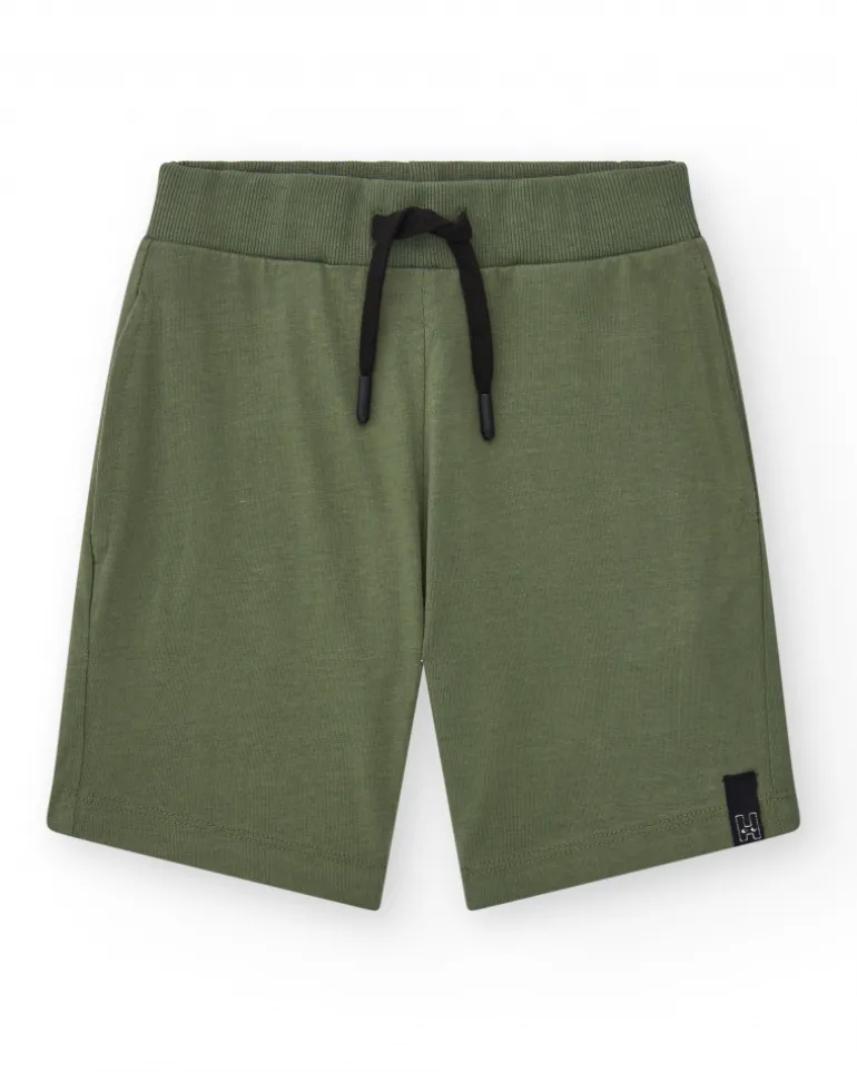 Bermudas pour garçon en vert avec taille ajustable et poches