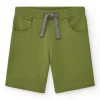 Bermudas pour garçon en vert olive avec taille ajustable et poches