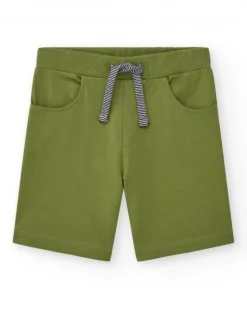 Bermudas pour garçon en vert olive avec taille ajustable et poches