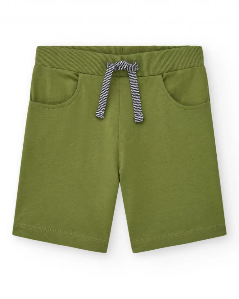 Bermudas pour garçon en vert olive avec taille ajustable et poches