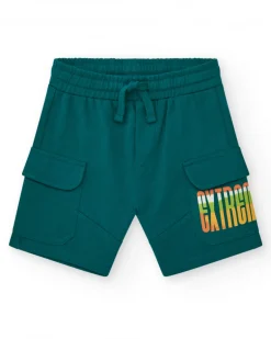 Bermudas pour garçon en vert avec taille élastique et poches latérales