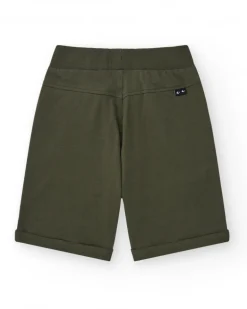 Bermudas pour garçon en vert avec taille ajustable et poches.