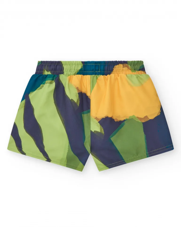 Bermudas pour garçon en vert avec imprimé tropical.