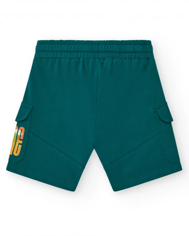 Bermudas pour garçon en vert avec taille élastique et poches latérales