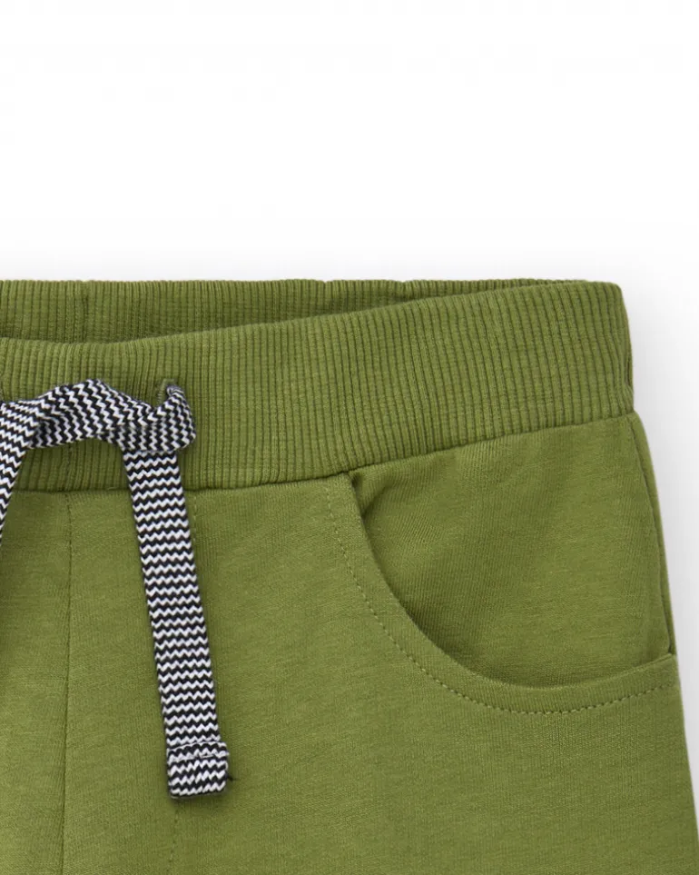 Bermudas pour garçon en vert olive avec taille ajustable et poches