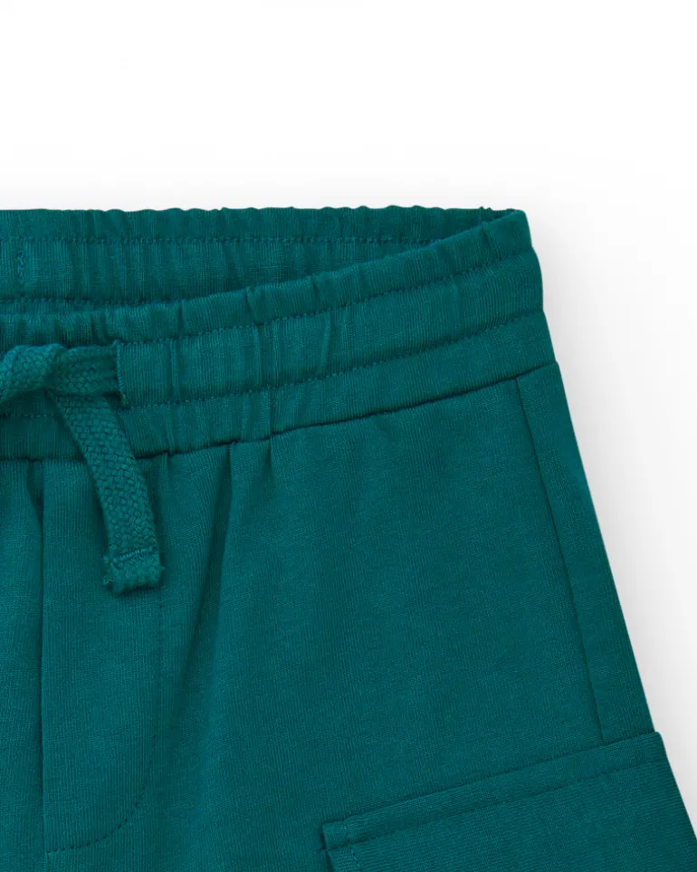 Bermudas pour garçon en vert avec taille élastique et poches latérales