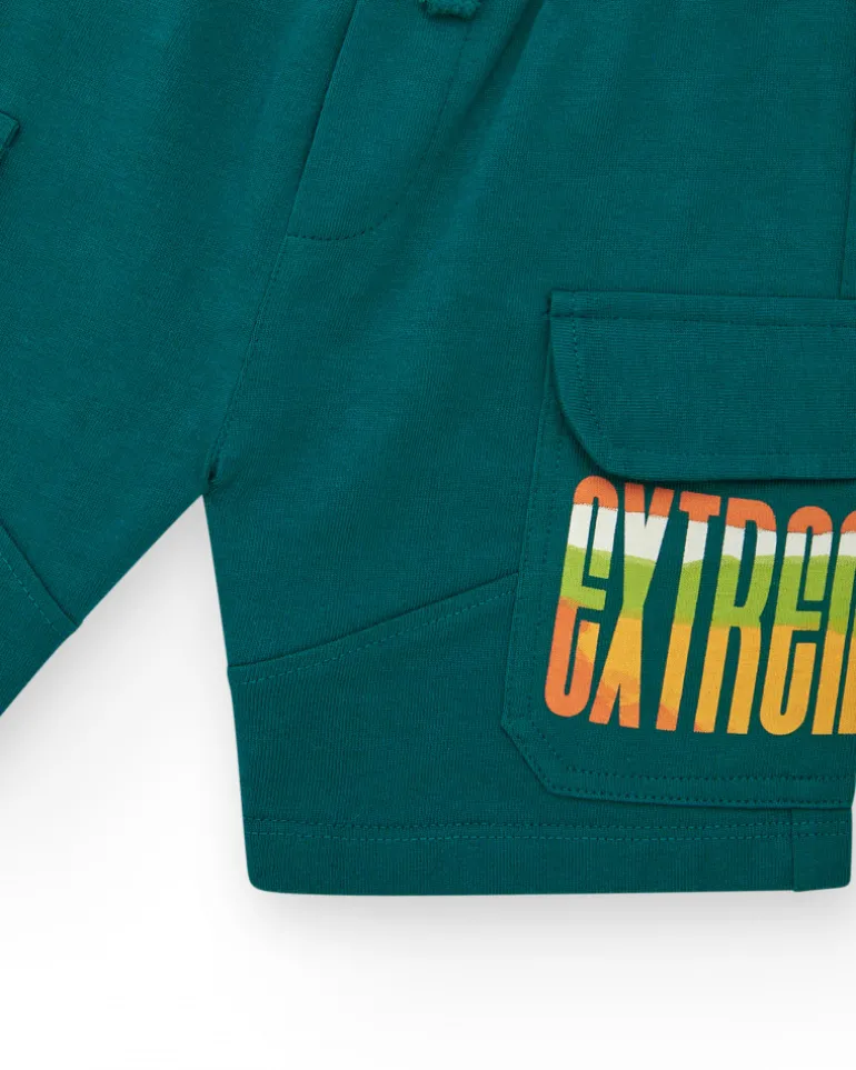 Bermudas pour garçon en vert avec taille élastique et poches latérales