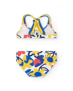 Bikini bleu et jaune pour fille avec fleurs