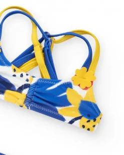 Bikini bleu et jaune pour fille avec fleurs