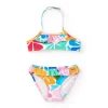 Bikini bleu pour fille avec imprimé floral et volants