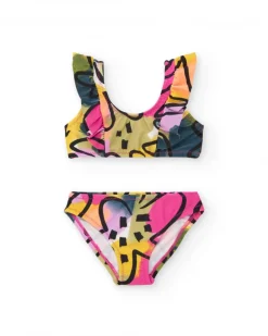 Bikini lilas pour fille avec imprimé multicolore