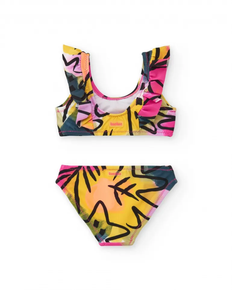 Bikini lilas pour fille avec imprimé multicolore