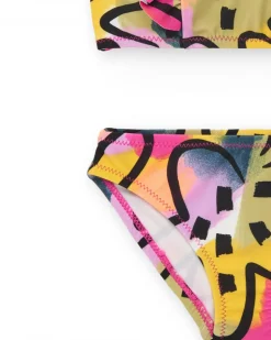 Bikini lilas pour fille avec imprimé multicolore