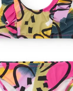 Bikini lilas pour fille avec imprimé multicolore