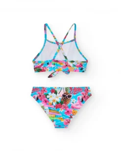 Bikini multicolore pour fille avec imprimé tropical.