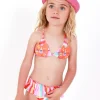 Bikini orange pour fille avec visage de chat et bretelles ajustables