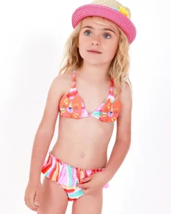 Bikini orange pour fille avec visage de chat et bretelles ajustables