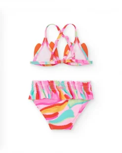 Bikini orange pour fille avec visage de chat et bretelles ajustables