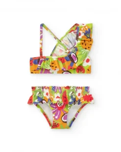 Bikini pour fille avec imprimé de fruits et détails froncés