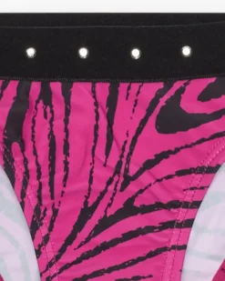 Bikini pour fille en rose avec imprimé animal et clous métalliques.