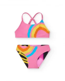 Bikini rose pour fille avec arc-en-ciel et bretelles croisées