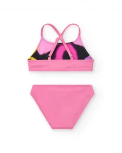 Bikini rose pour fille avec arc-en-ciel et bretelles croisées