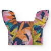 Blouse pour fille multicolore avec bretelles larges et ajustement smocké.