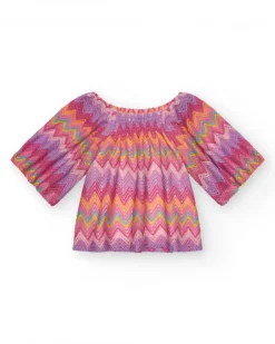 Blouse pour fille multicolore imprimée avec manches trois-quarts.