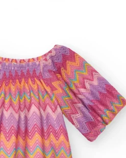 Blouse pour fille multicolore imprimée avec manches trois-quarts.
