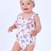 Body rose pour fille avec imprimé de parapluies, palmiers et soleils