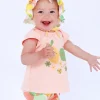 Bonnet multicolore pour fille avec fruits et volants jaunes