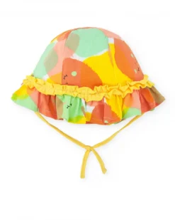Bonnet multicolore pour fille avec fruits et volants jaunes