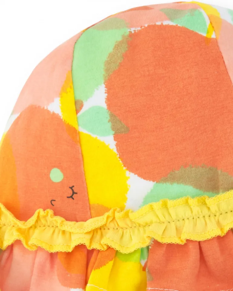 Bonnet multicolore pour fille avec fruits et volants jaunes