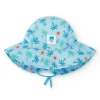Bonnet plat pour garçon bleu avec imprimé de palmiers, vagues et soleils