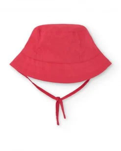 Bonnet plat rouge pour fille avec oreilles appliquées et design brodé