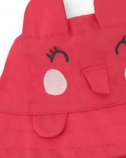 Bonnet plat rouge pour fille avec oreilles appliquées et design brodé