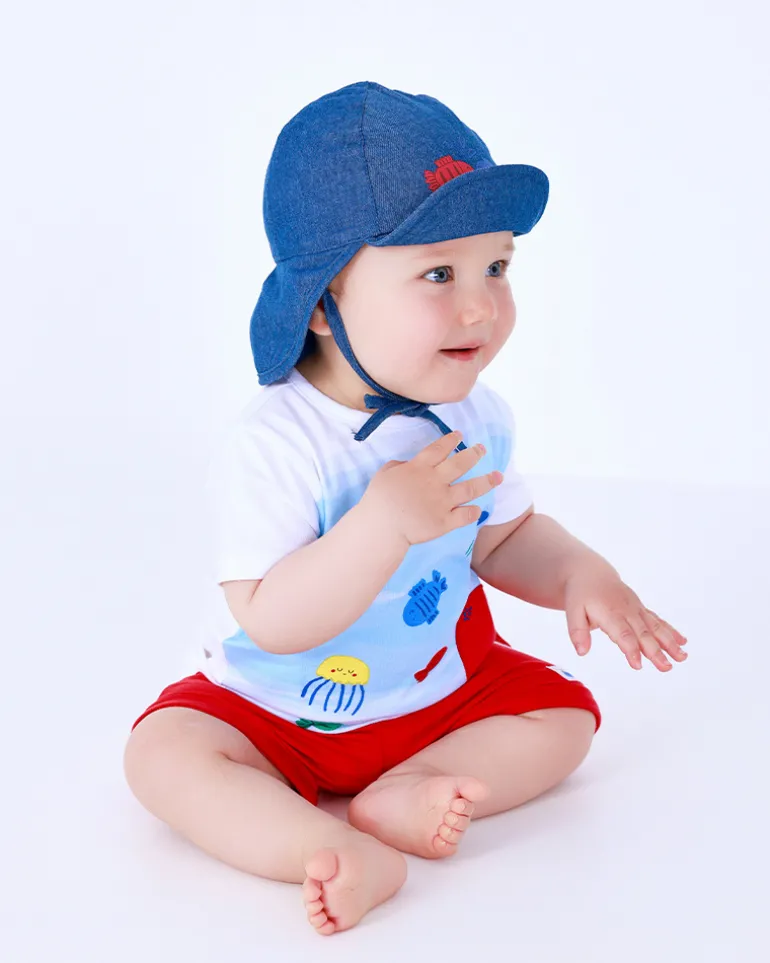 Bonnet pour garçon avec imprimé de poissons en rouge et bleu