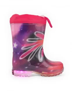 Bottes de pluie fille en fuchsia avec lumières et motif galactique collection Cosmic Girl