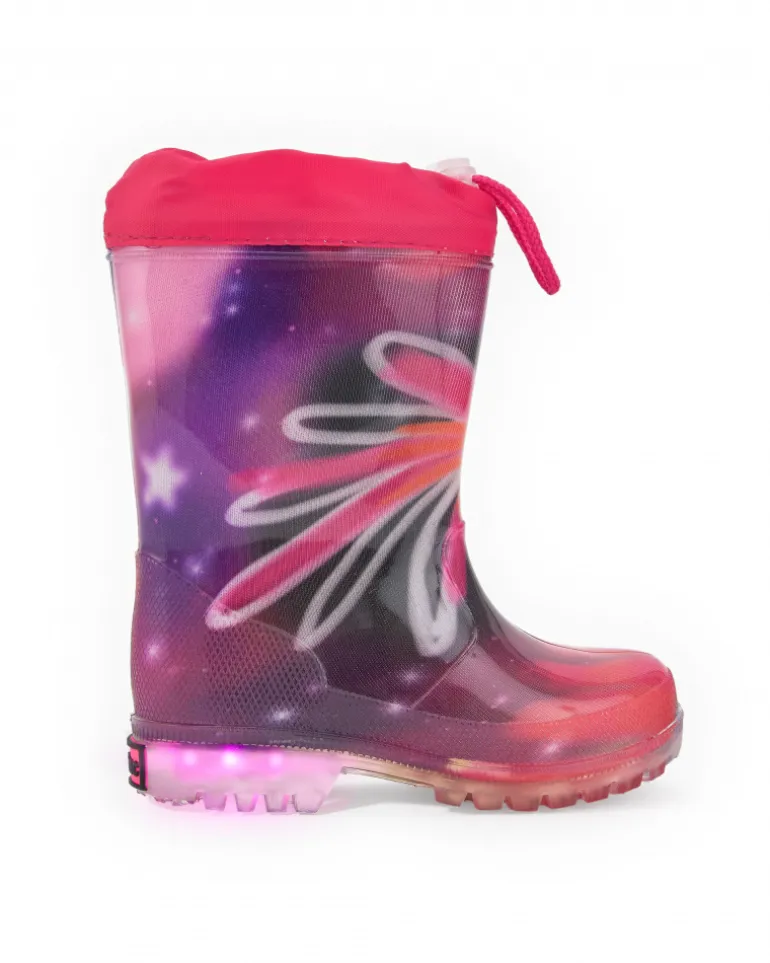 Bottes de pluie fille en fuchsia avec lumières et motif galactique collection Cosmic Girl