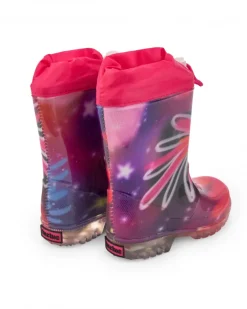 Bottes de pluie fille en fuchsia avec lumières et motif galactique collection Cosmic Girl