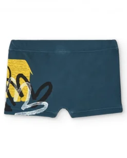 Boxer de bain bleu et jaune pour garçon avec dinosaures