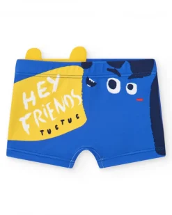 Boxer de bain bleu pour garçon avec phrase "HEY FRIENDS"