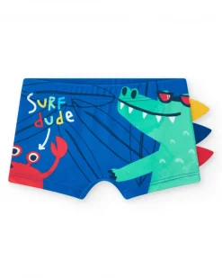 Boxer de bain bleu pour garçon avec design de crocodile et détails 3D