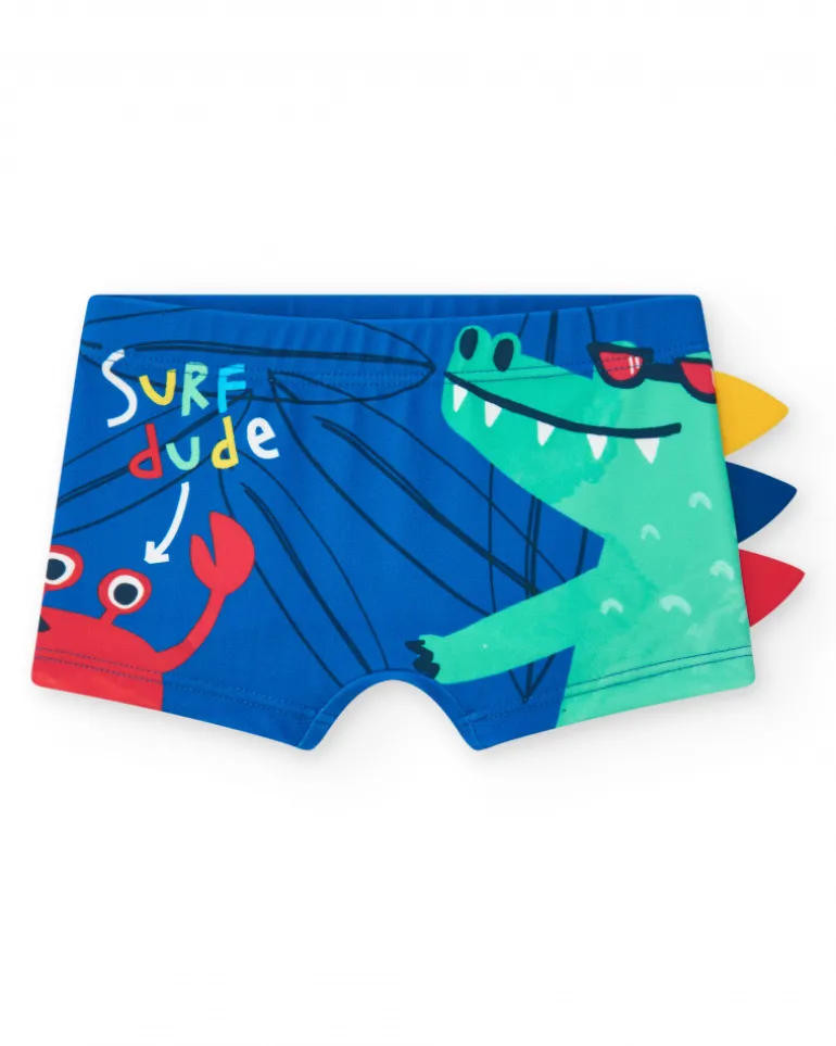 Boxer de bain bleu pour garçon avec design de crocodile et détails 3D