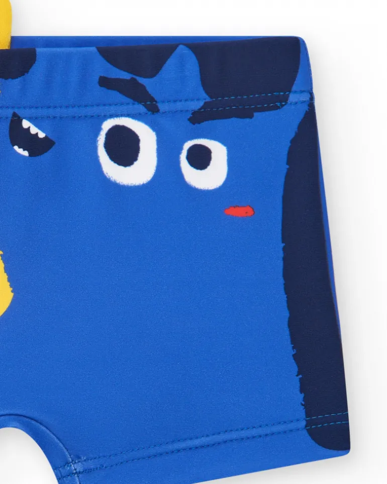 Boxer de bain bleu pour garçon avec phrase "HEY FRIENDS"