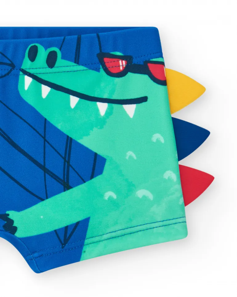 Boxer de bain bleu pour garçon avec design de crocodile et détails 3D