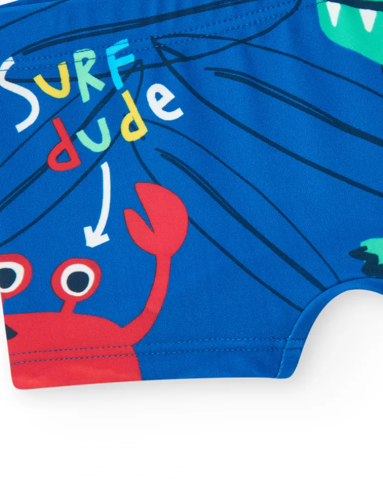 Boxer de bain bleu pour garçon avec design de crocodile et détails 3D