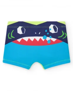 Boxer de bain vert pour garçon avec poissons rouges et bleus