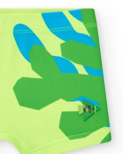 Boxer de bain vert pour garçon avec poissons rouges et bleus